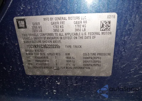 2016 Chevrolet Silverado 1500 1Lt from USA, damaged, VIN 1GCVKREC0GZ232255